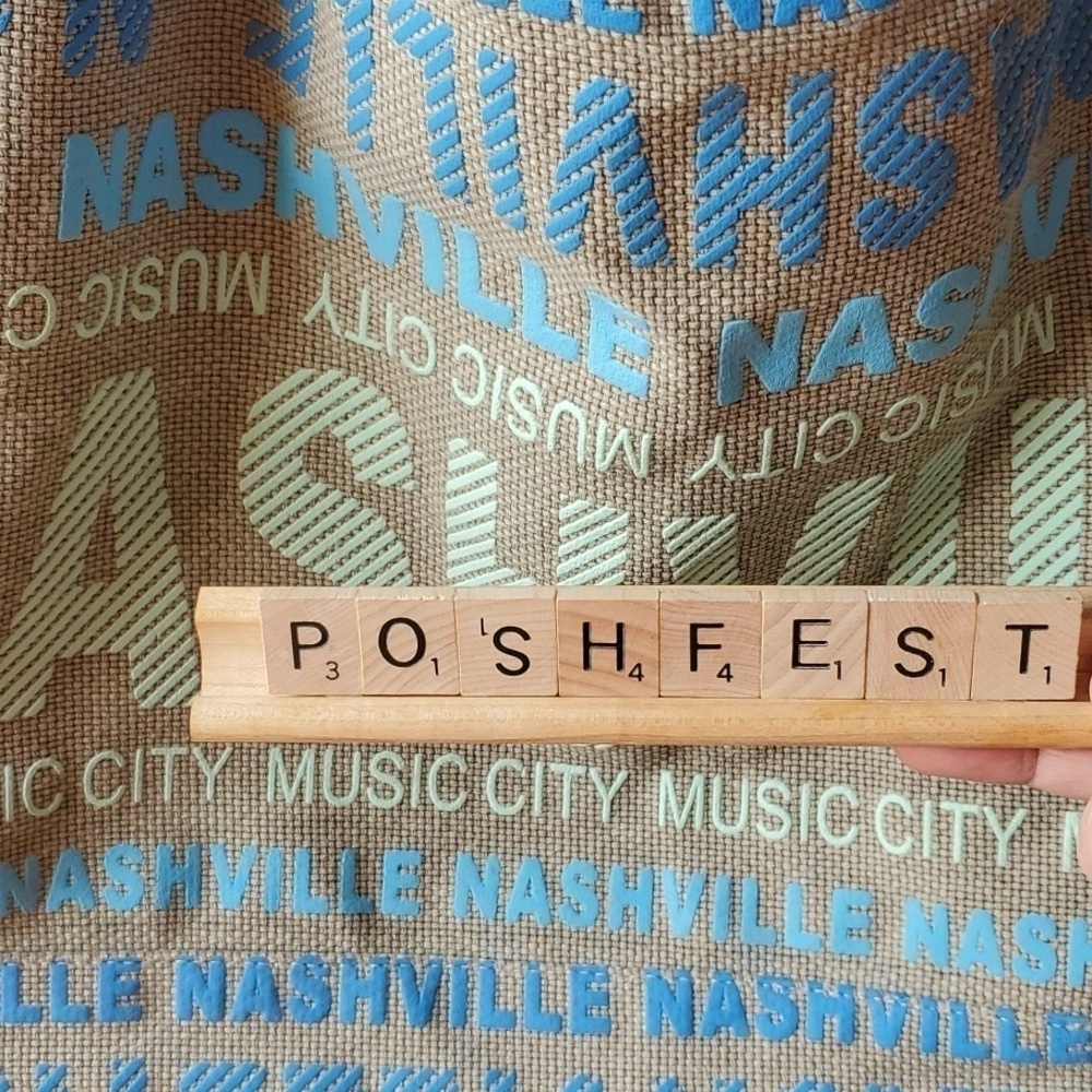 NASHVILLE tote  Robin Ruth tan blue green  w/ Zipper Souvenir Scrabble Poshfest - Picture 6 of 8